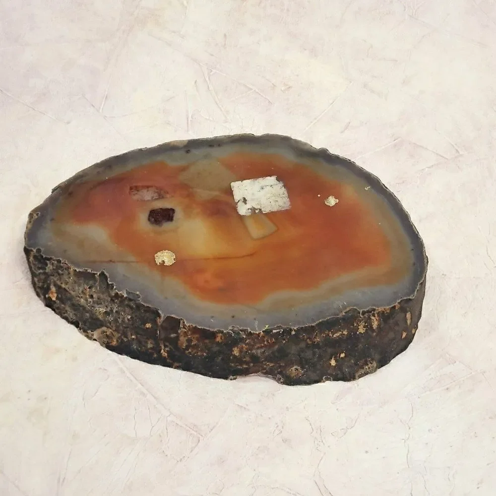 Vintage Slice Agate Brown‎ Swirl Trinket Soap Dish Ashtray Dish 1970s